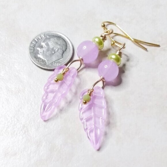 Hand Crafted Jewelry - Soft Lilac Leaf Dangle Earrings! Spring & Summer! Tap into Your Feminine Essence
